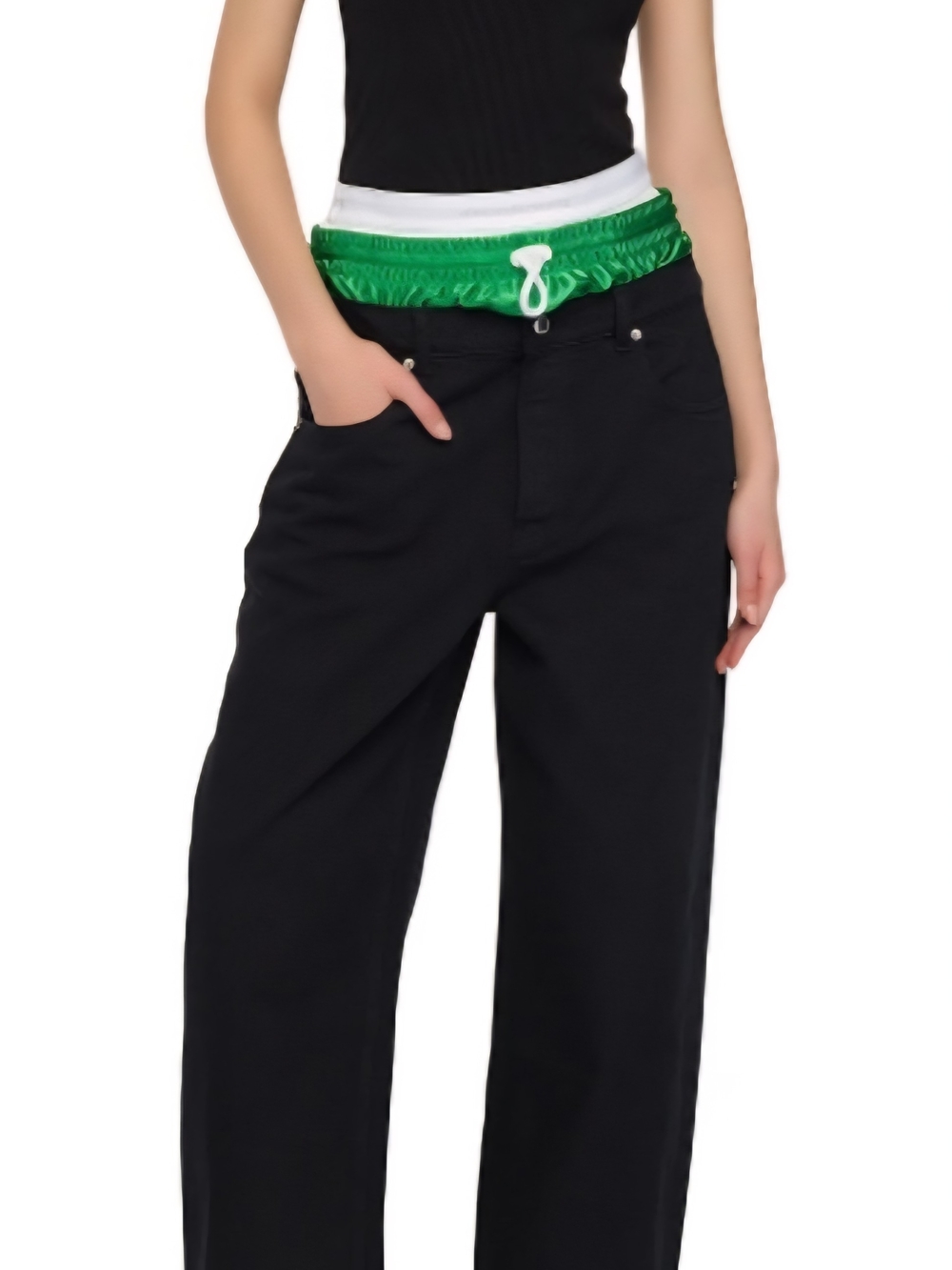 Alexander Wang Triple Layered Waistband Wide Leg Jeans Black